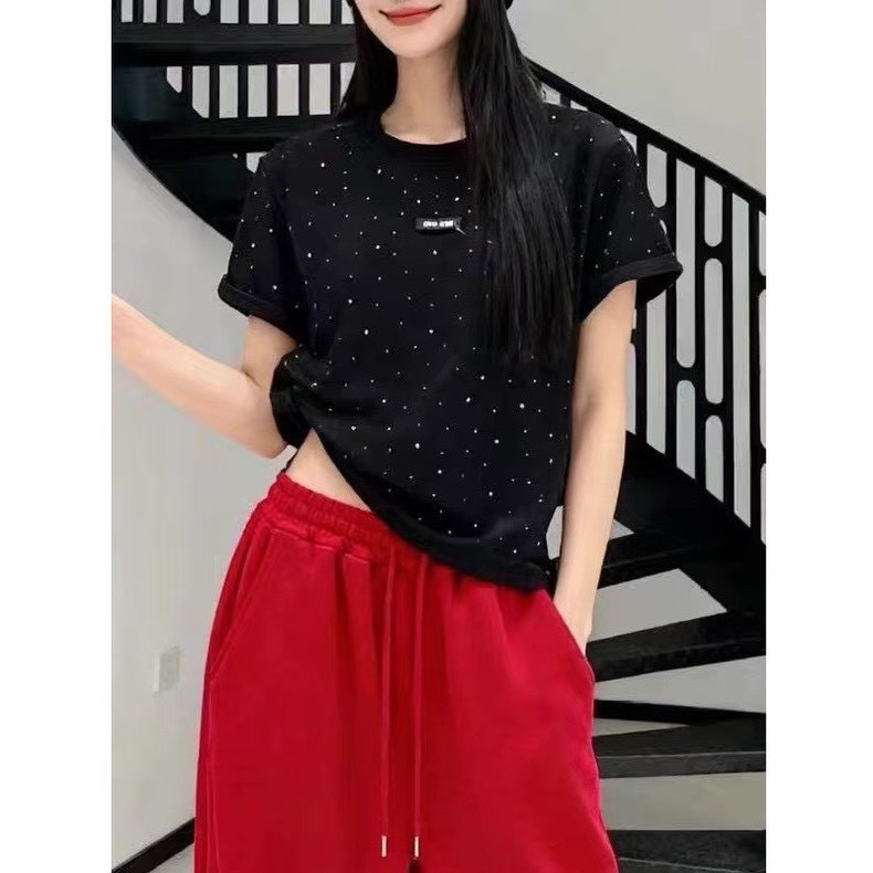AS05-195833。Ins設計感燙鑽標籤短袖 ✨