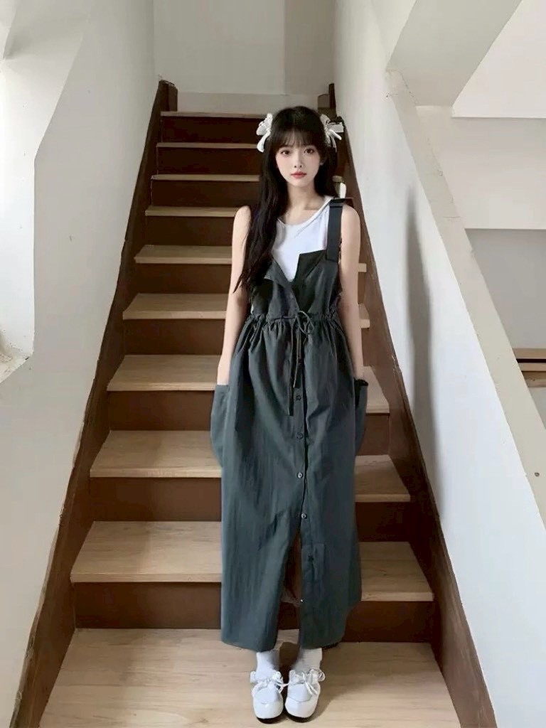 AS21-C2-56063。🎯《速乾肌理・二件式慵懶工裝吊帶裙組》👗✨