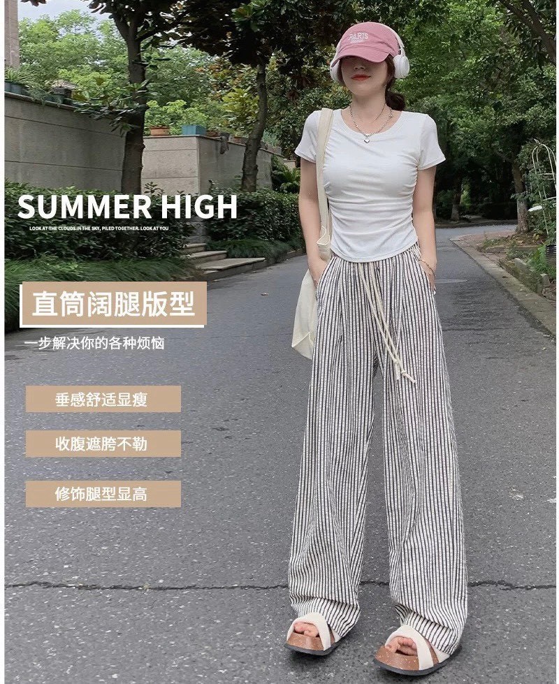 AS21-A3-54193。👖 「高腰顯瘦感」條紋肌理落地褲