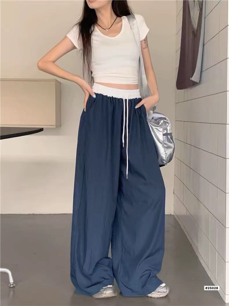 AS30-25028。🎧 美式撞色拼接速乾休閒闊腿褲