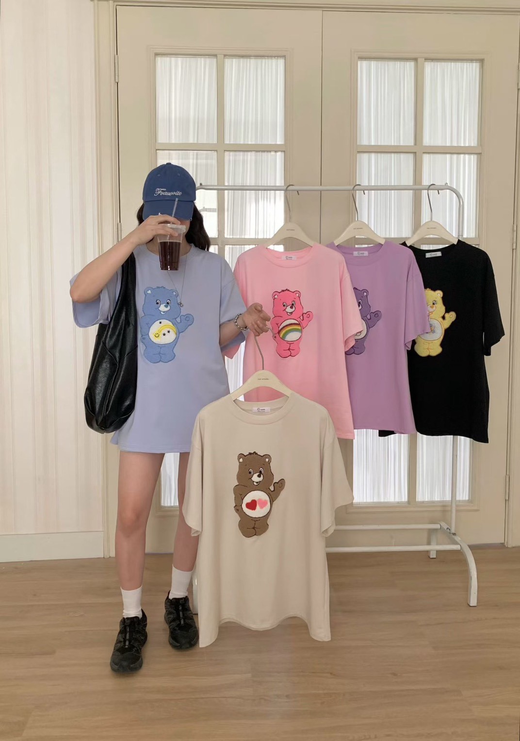 AS09-6333。🧸 日系休閒可愛小熊貼布萊卡棉T