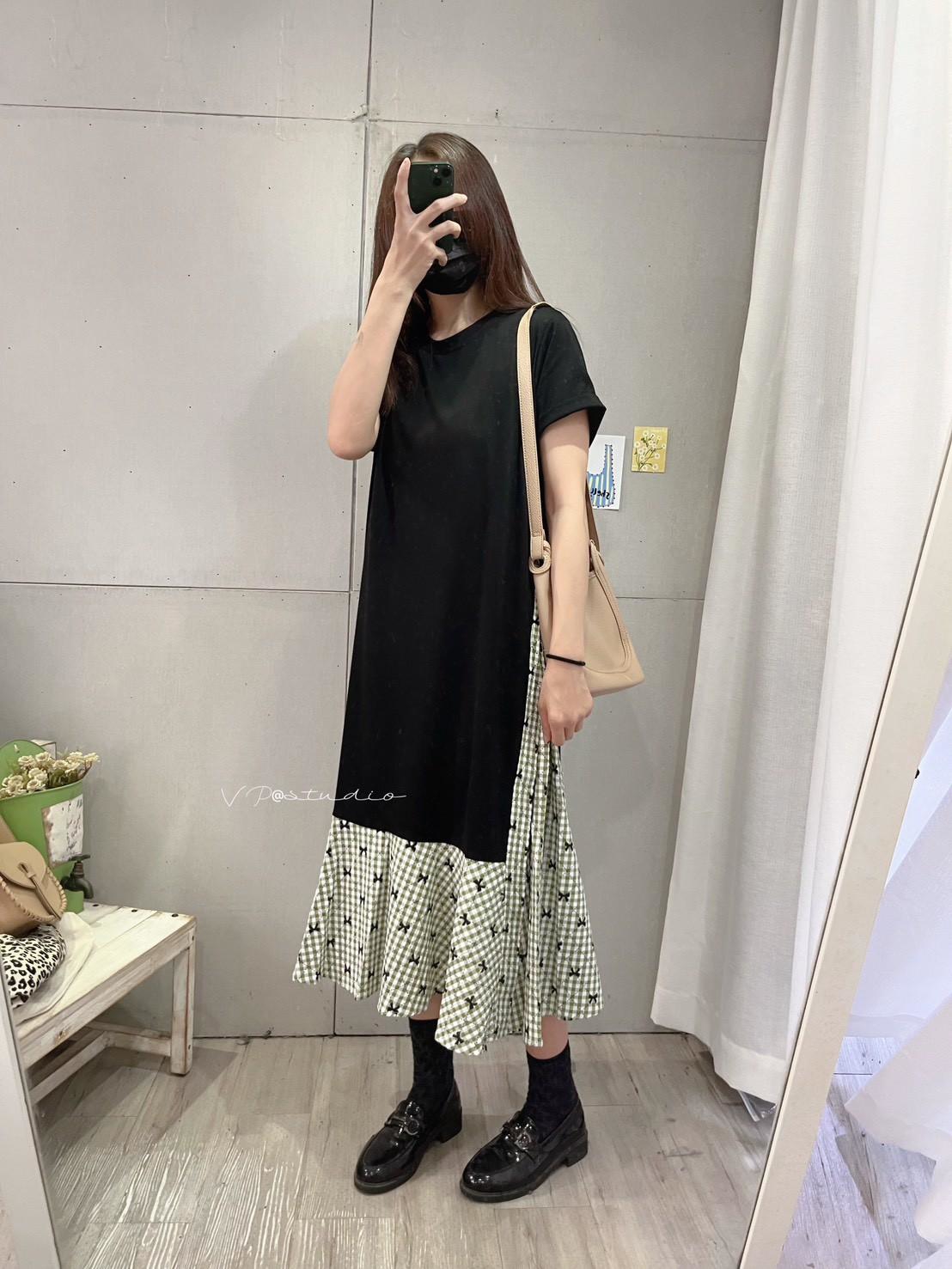 AS12-5177。🎀 格紋拼接洋裝