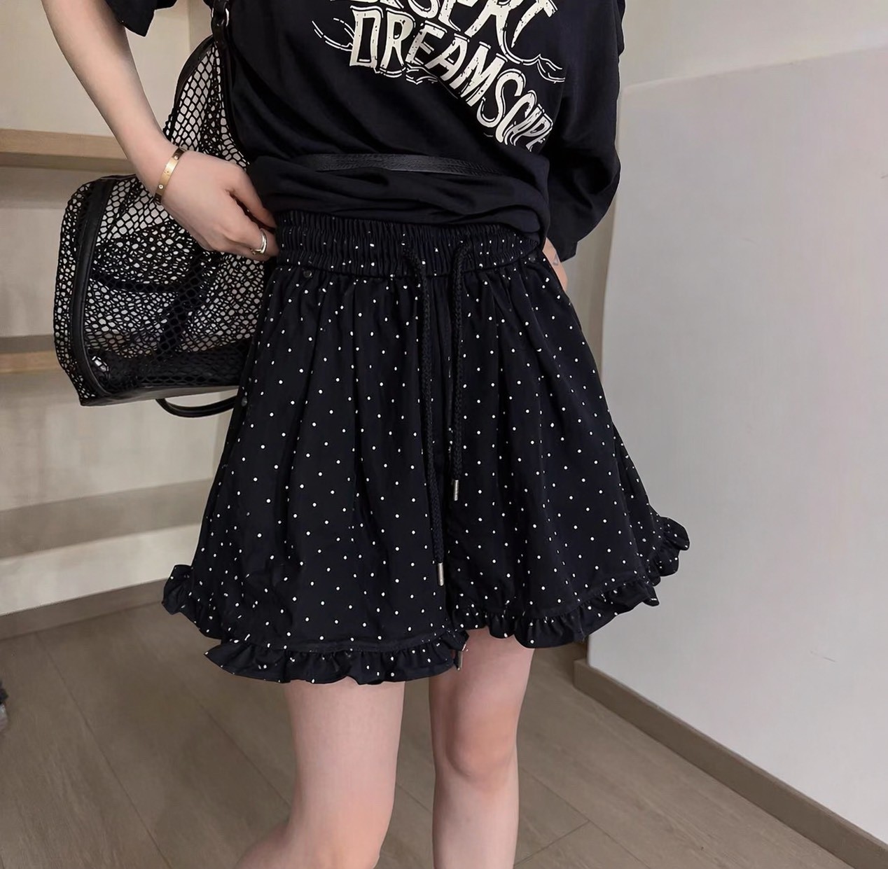 AS30-2669。👗 法式波點荷葉邊A字裙褲