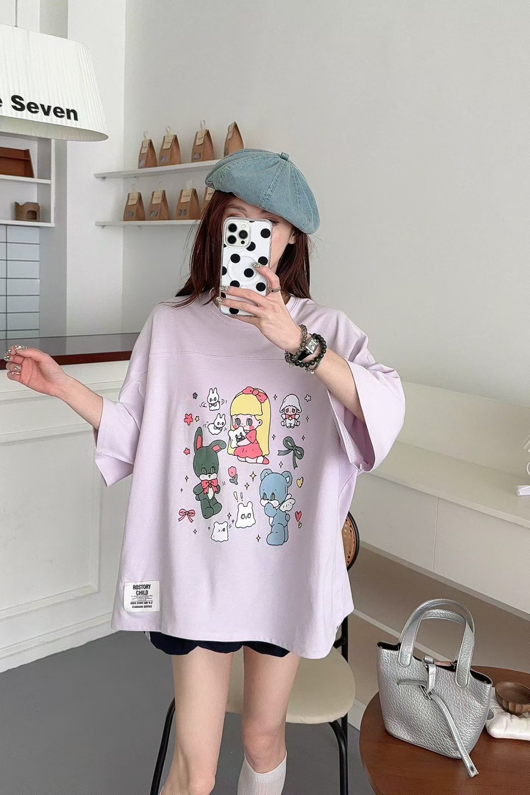 AS09-1206。🧸🎀 卡通印花曼巴棉寬鬆大T
