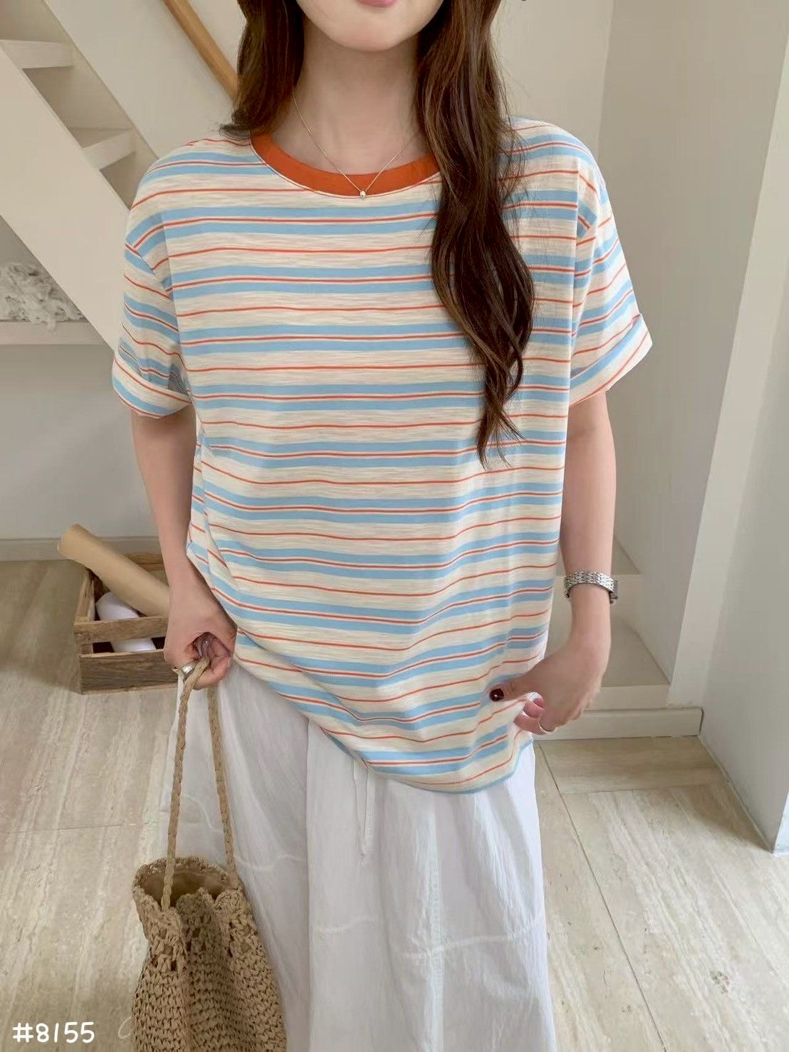 AS22-8155。🌈✨ 清新條紋百搭上衣