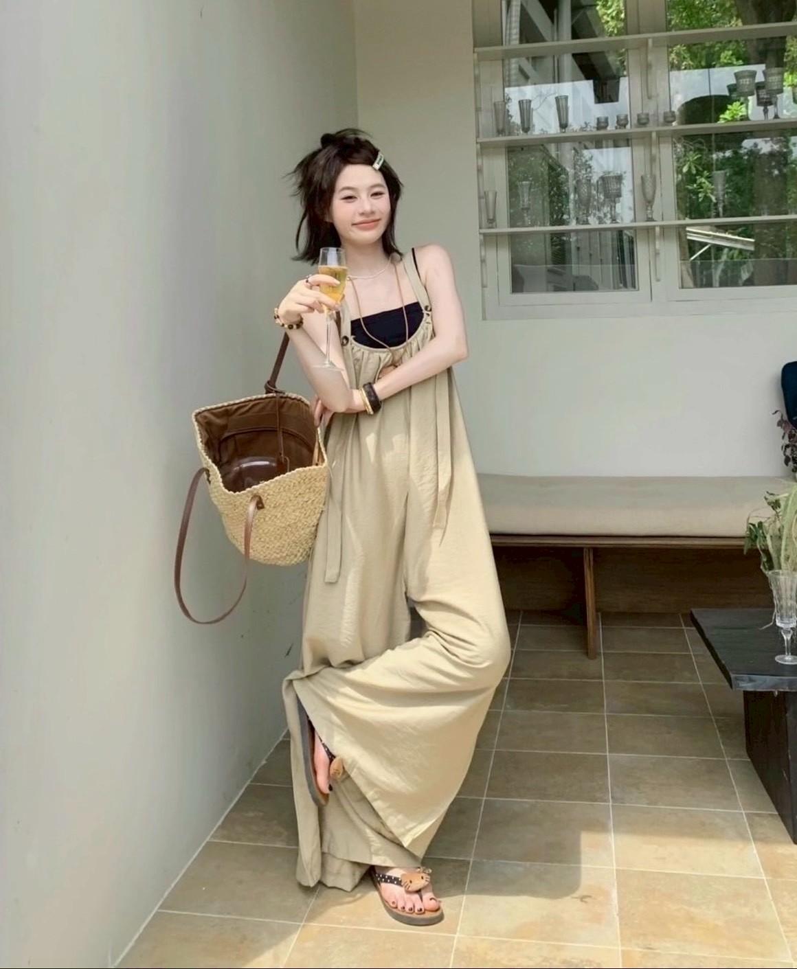 AS21-B2-6159。🤍✨ 甜美減齡慵懶顯瘦吊帶神褲